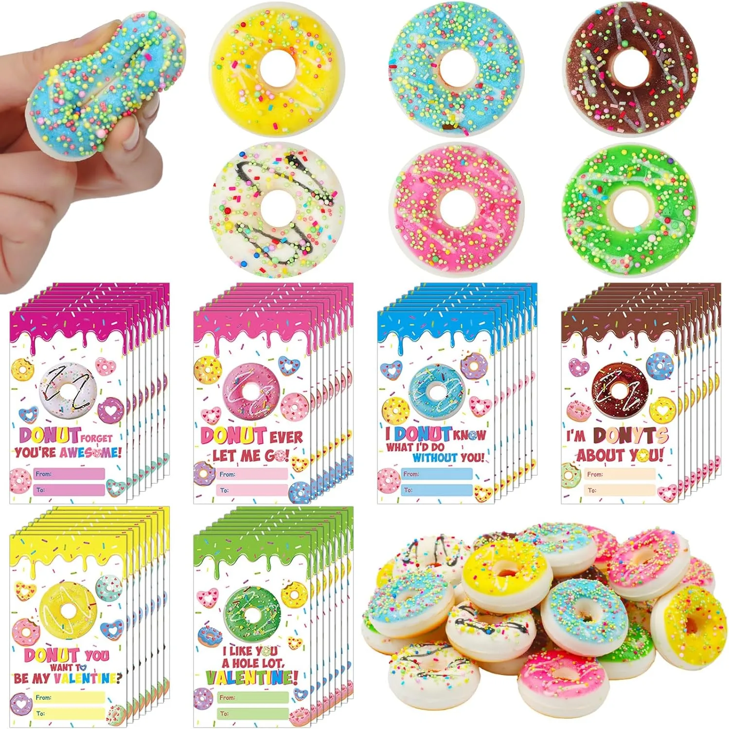 Gifts Include Donut Stress outermost fatigue Balls and Valentine Greeting Cards Valentines Exchange Gifts 48 Sets Valentine Donut Party 