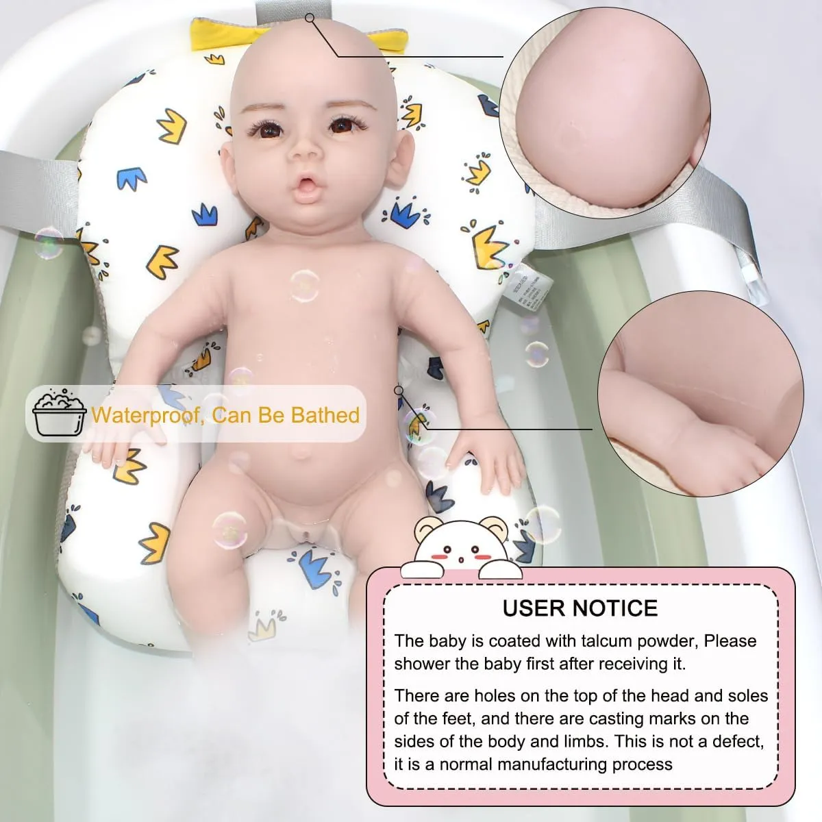 Girl No Skeleton) NSSZNUS 19 inch Full Silicone onward offshoot palatable Baby Dolls Lifelike Reborn Baby Doll Not Vinyl Material Newborn Baby Doll (Eyes Open 