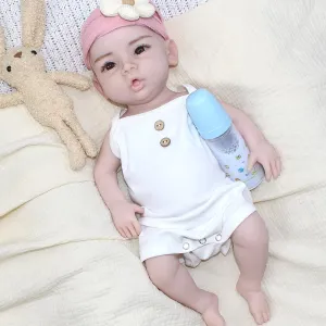 Girl No Skeleton) NSSZNUS 19 inch Full Silicone onward offshoot palatable Baby Dolls Lifelike Reborn Baby Doll Not Vinyl Material Newborn Baby Doll (Eyes Open 
