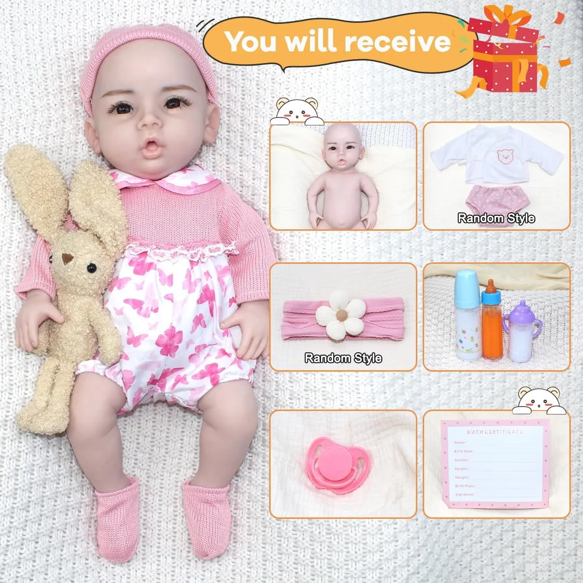 Girl No Skeleton) NSSZNUS 19 inch Full Silicone onward offshoot palatable Baby Dolls Lifelike Reborn Baby Doll Not Vinyl Material Newborn Baby Doll (Eyes Open 