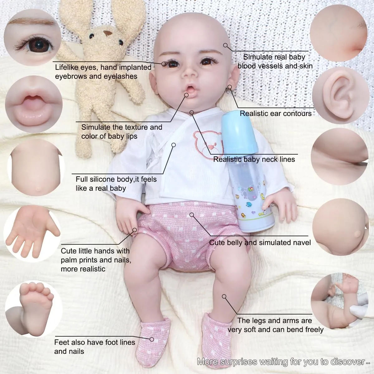 Girl No Skeleton) NSSZNUS 19 inch Full Silicone onward offshoot palatable Baby Dolls Lifelike Reborn Baby Doll Not Vinyl Material Newborn Baby Doll (Eyes Open 