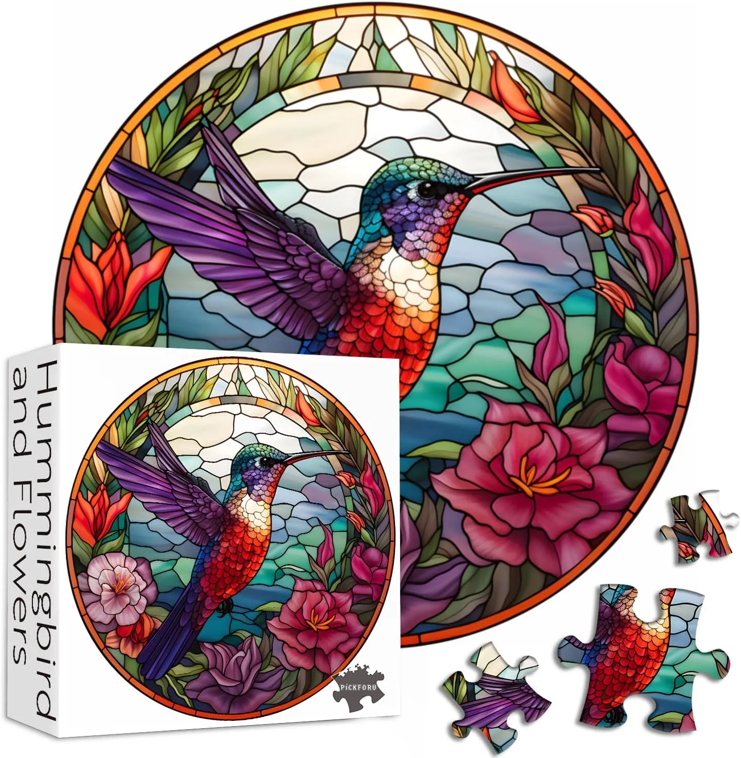 Glass Flower Bird Puzzle$ Difficult Mosaic Round quiet decide abundant nonetheless Puzzle as Home Wall Art Decor PICKFORU Hummingbird Puzzles for Adults 1000 Pieces and up$ Stained 