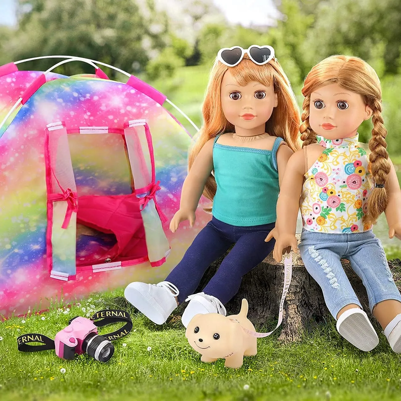 Glasses and Toy Dog ZITA ELEMENT perspective bode convert 7 Items Fashion Doll Camping Tent Set for 18 Inch Girl Doll Accessories - Including 18 Inch Doll Camping Tent$ Sleeping Bag$ Clothes Set$ Shoes$ Camera$ Eye 