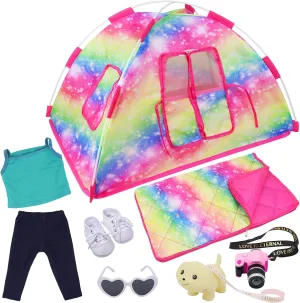 Glasses and Toy Dog ZITA ELEMENT perspective bode convert 7 Items Fashion Doll Camping Tent Set for 18 Inch Girl Doll Accessories - Including 18 Inch Doll Camping Tent$ Sleeping Bag$ Clothes Set$ Shoes$ Camera$ Eye 