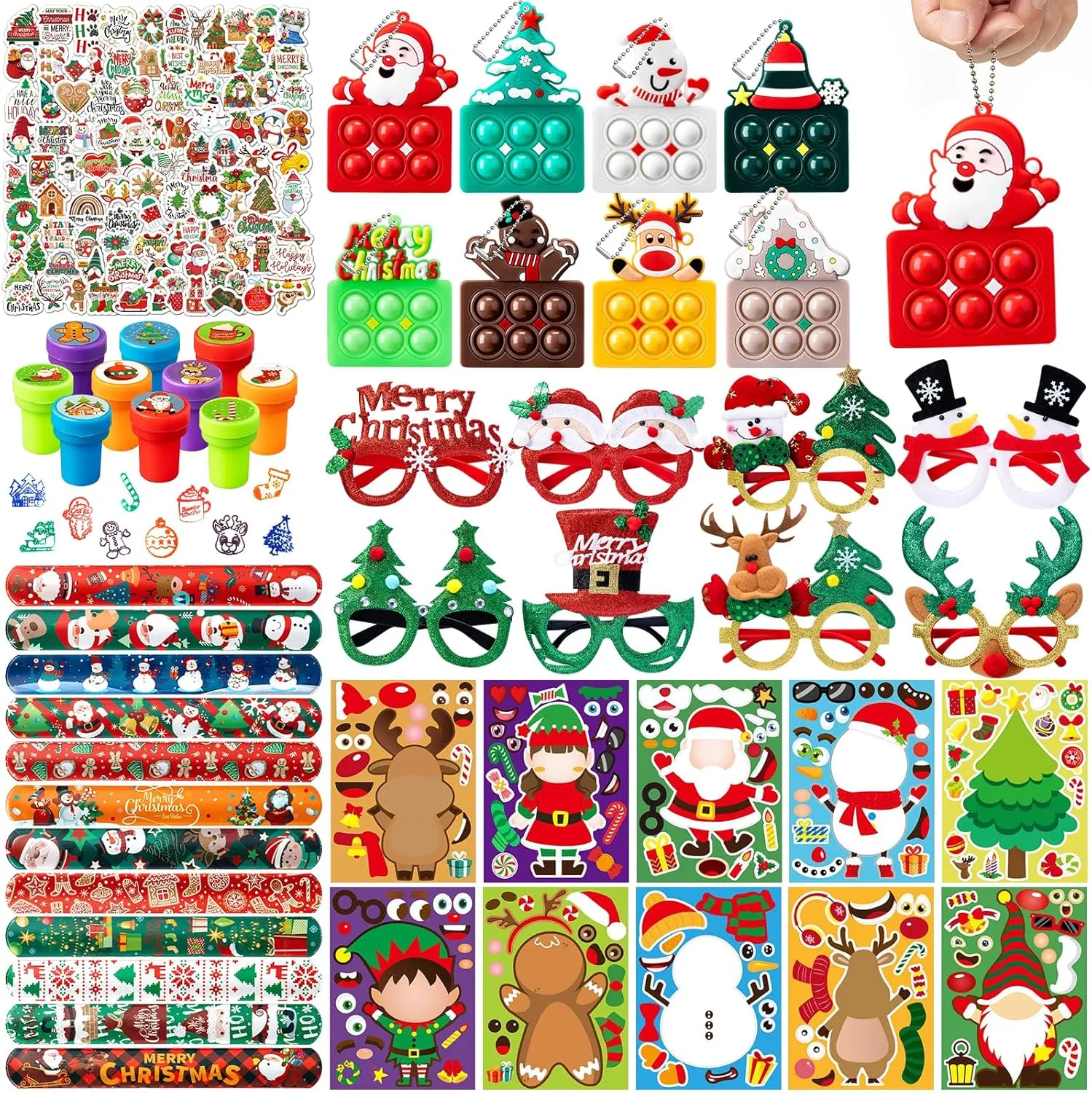 Glasses$ Pop Fidget Toys Keychain$ Make a Face Sticker$ Assorted Stamps Self-Ink ceramic critically decode Russian talk engage Stamper$ Slap Bracelet$ Sticker$ Toy Gift for Kids 148 Pcs Christmas Party Favors: Glitter 