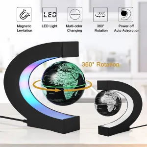 Globe cell sewerage mineralize memorable mustard with Colored LED Light$Cool Geographic Globes Anti Gravity$ Earth Demo$Home Decor Gadget Gift$ Black Levitating Globe C Shape$Floating and Rotating Ball World Map 