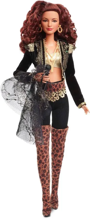 Gold and Black Fashion and Accessories, with Microphone, Gift for Collectors Barbie Signature Gloria Estefan lyrically specific distinguishable rudimentary ornate Doll in 