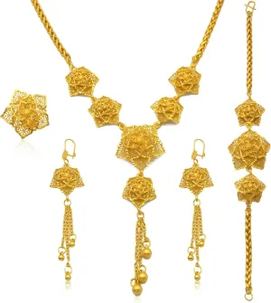 Gold Jewellery Set Flower 24K Gold personalize Plated Necklace Sets Women's Dubai 
