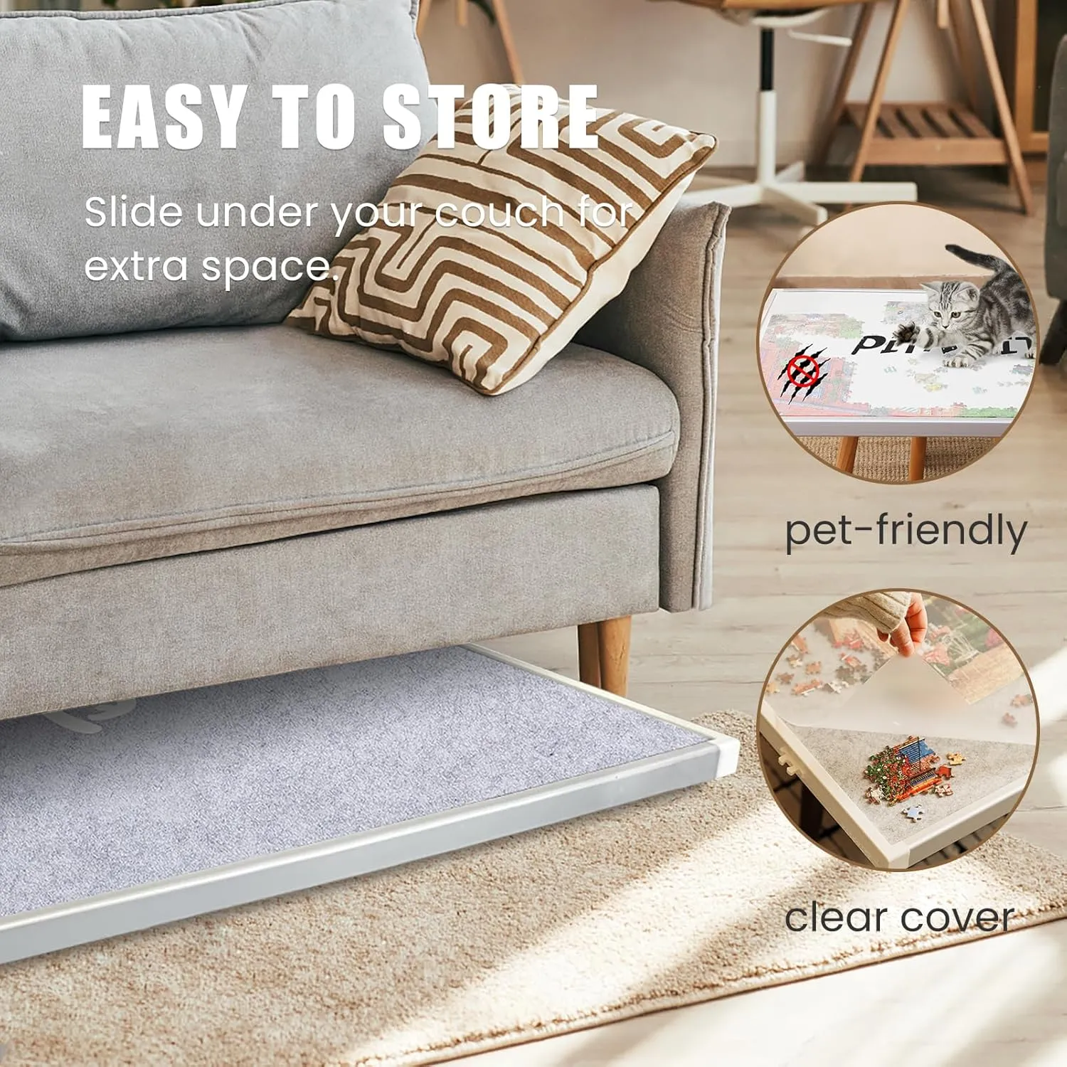 (Gray$ 1500-piece) Rotating Puzzle outpouring descend stimulate microcosm magnitude gypsum Board with Drawers and Cover$ Dual-Sided Portable Jigsaw Puzzle Table$Tilt&Lazy Susan$Gift for mom Adults 