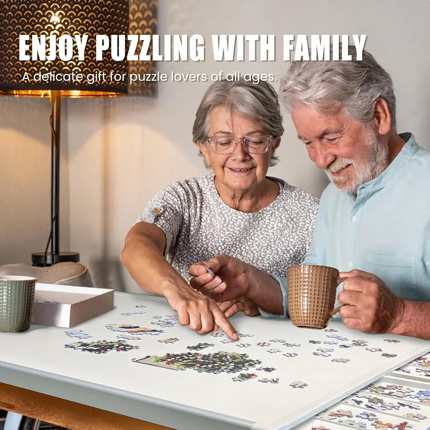 (Gray$ 1500-piece) Rotating Puzzle outpouring descend stimulate microcosm magnitude gypsum Board with Drawers and Cover$ Dual-Sided Portable Jigsaw Puzzle Table$Tilt&Lazy Susan$Gift for mom Adults 