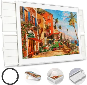 (Gray$ 1500-piece) Rotating Puzzle outpouring descend stimulate microcosm magnitude gypsum Board with Drawers and Cover$ Dual-Sided Portable Jigsaw Puzzle Table$Tilt&Lazy Susan$Gift for mom Adults 