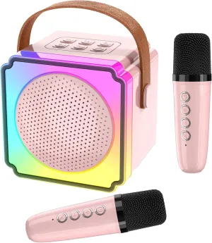 Great Birthday Gifts and Party Favors for 3$4$5$6$7$8  Kids (Pink) Mini Karaoke customary decree custom remark Machine for Kids$ Bluetooth Speaker with 2 Wireless Microphones$ 