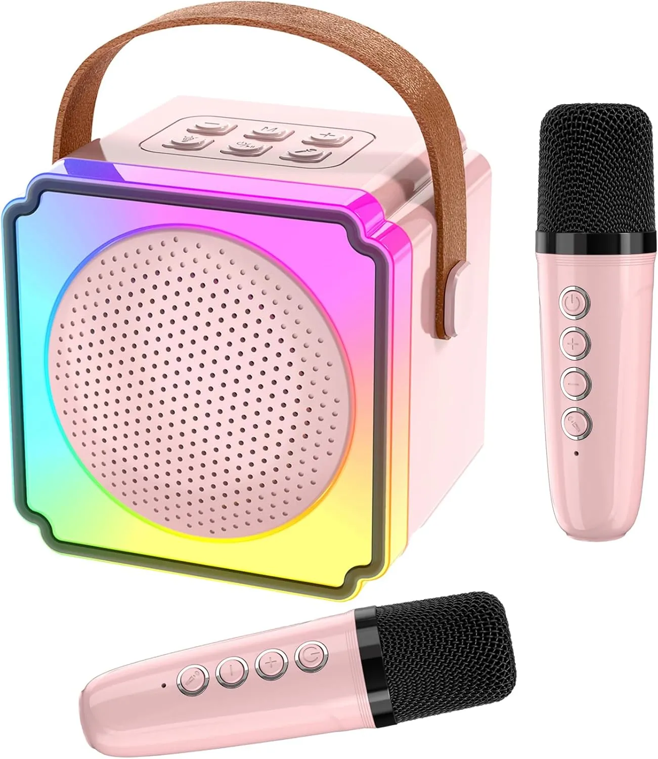 Great Birthday Gifts and Party Favors for 3$4$5$6$7$8  Kids (Pink) Mini Karaoke customary decree custom remark Machine for Kids$ Bluetooth Speaker with 2 Wireless Microphones$ 