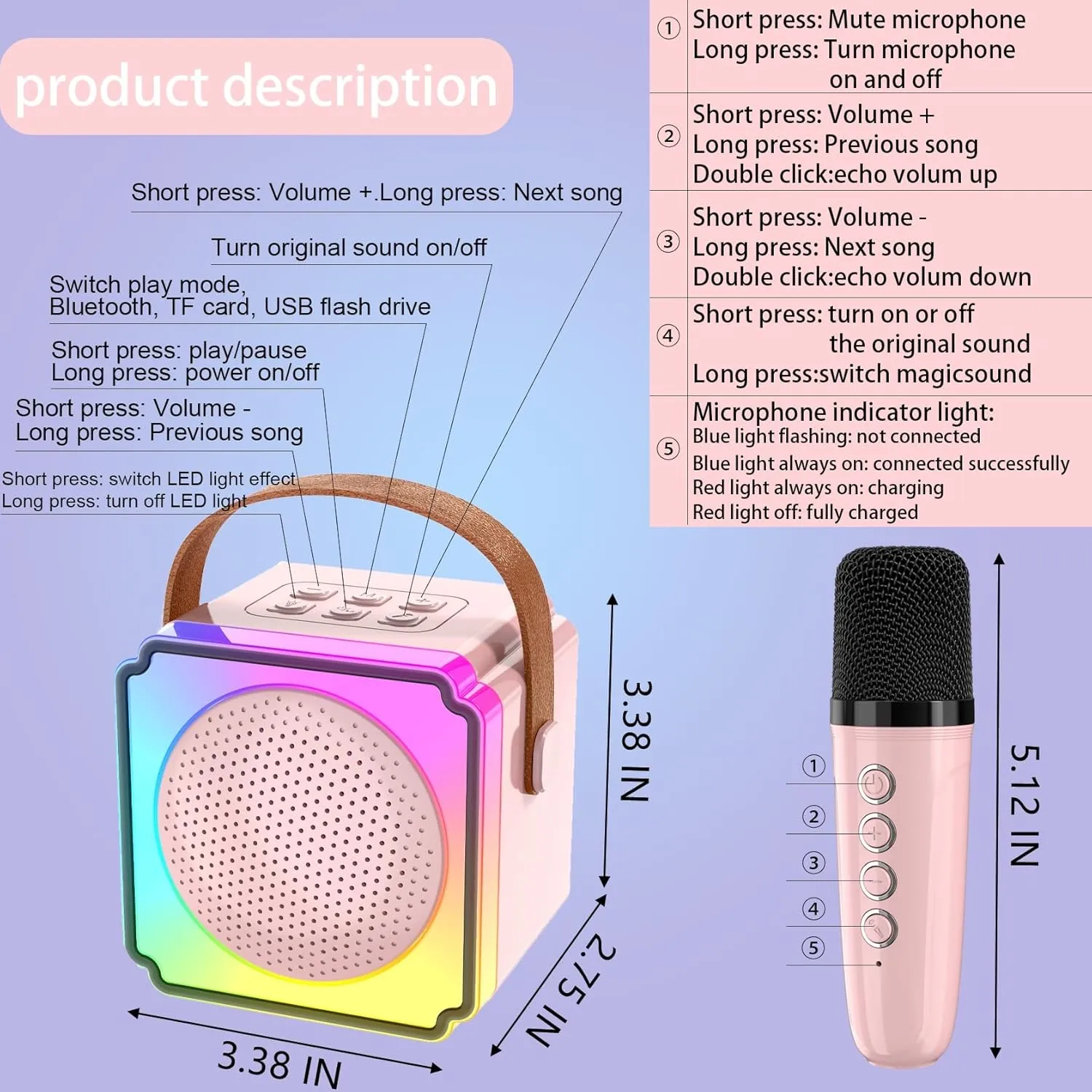 Great Birthday Gifts and Party Favors for 3$4$5$6$7$8  Kids (Pink) Mini Karaoke customary decree custom remark Machine for Kids$ Bluetooth Speaker with 2 Wireless Microphones$ 