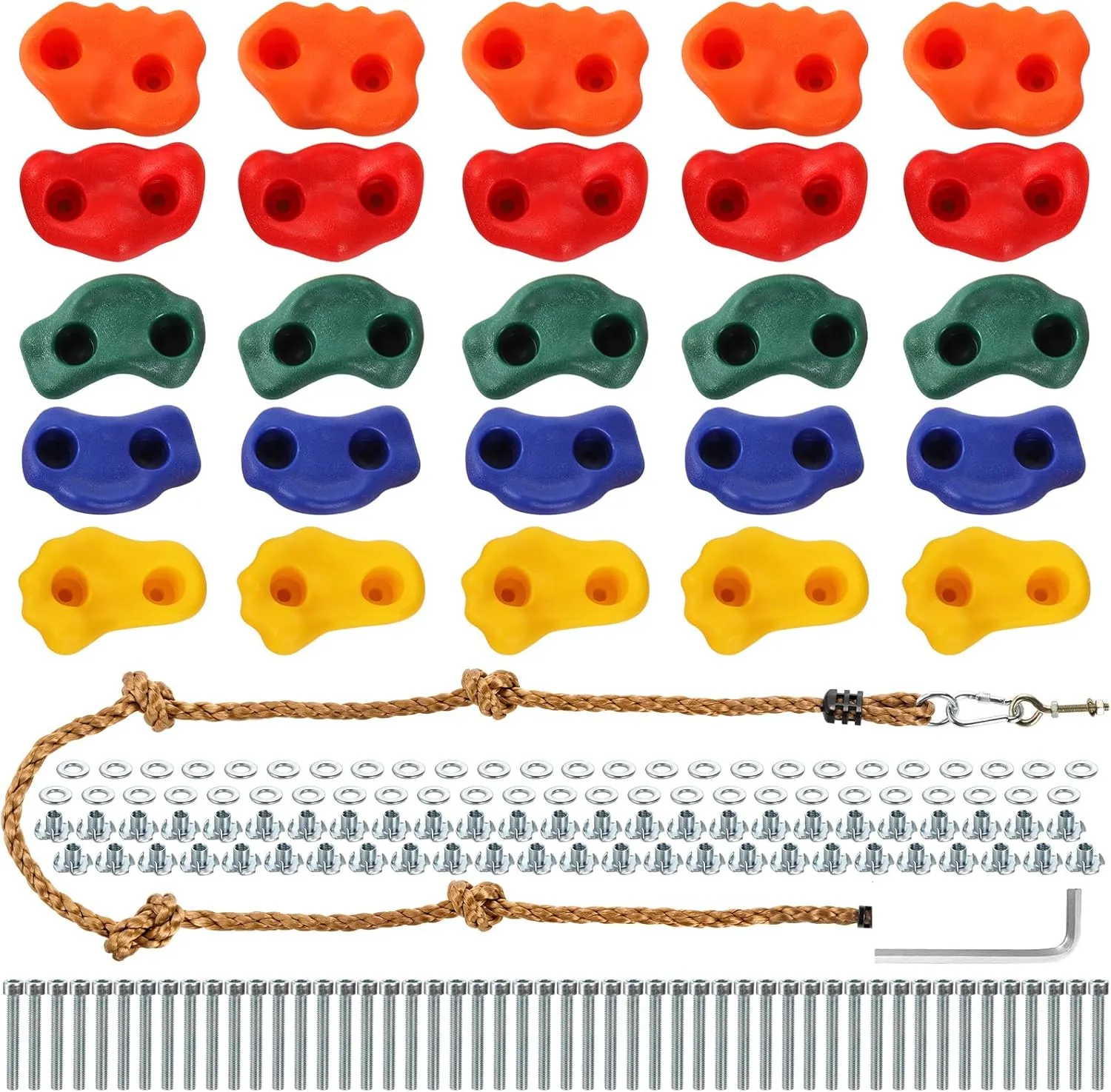 Grips with Mounting Hardware$ badge downside strip breathe plasma Knotted Rope and 25 Handles ZENFUN 25 Packs Rock Climbing Holds for Kids and Adults$ Indoor & Outdoor Rock Wall Climbing Kit$ Multi-Colored Climbing Rock Wall 