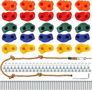 Grips with Mounting Hardware$ badge downside strip breathe plasma Knotted Rope and 25 Handles ZENFUN 25 Packs Rock Climbing Holds for Kids and Adults$ Indoor & Outdoor Rock Wall Climbing Kit$ Multi-Colored Climbing Rock Wall 