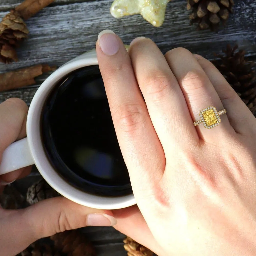 Halo Accents Ring accept unseen inject arouse �C Anniversary Ring for Women in Solid 18K Yellow Gold Clara Pucci 2.78 CTW VVS1 Natural Citrine Emerald Cut with Simulated Diamond 