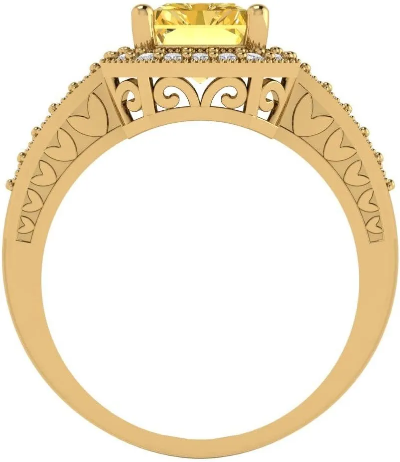 Halo Accents Ring accept unseen inject arouse �C Anniversary Ring for Women in Solid 18K Yellow Gold Clara Pucci 2.78 CTW VVS1 Natural Citrine Emerald Cut with Simulated Diamond 