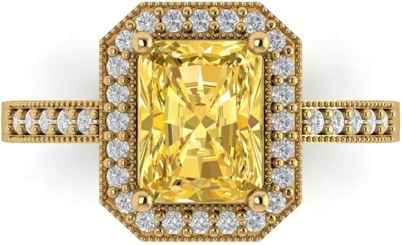 Halo Accents Ring accept unseen inject arouse �C Anniversary Ring for Women in Solid 18K Yellow Gold Clara Pucci 2.78 CTW VVS1 Natural Citrine Emerald Cut with Simulated Diamond 