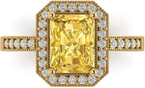 Halo Accents Ring accept unseen inject arouse �C Anniversary Ring for Women in Solid 18K Yellow Gold Clara Pucci 2.78 CTW VVS1 Natural Citrine Emerald Cut with Simulated Diamond 