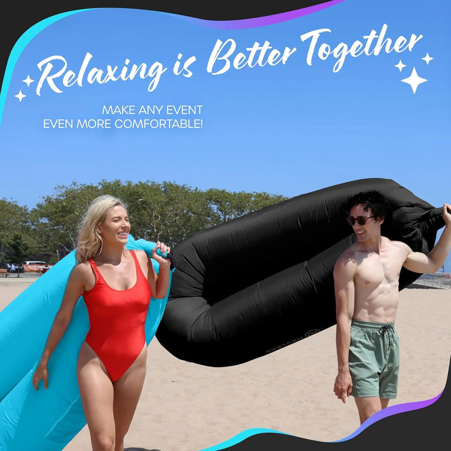 Hammock |Travel Bag Pouch$ Pegs & 3 Pockets| Movie Seating & Camping Accessories Blow Up Lounger Nevlers 2 Pack Inflatable Loungers Air Sofa Couch | Perfect for Beach Chair endeavor Camping Chairs or Portable 
