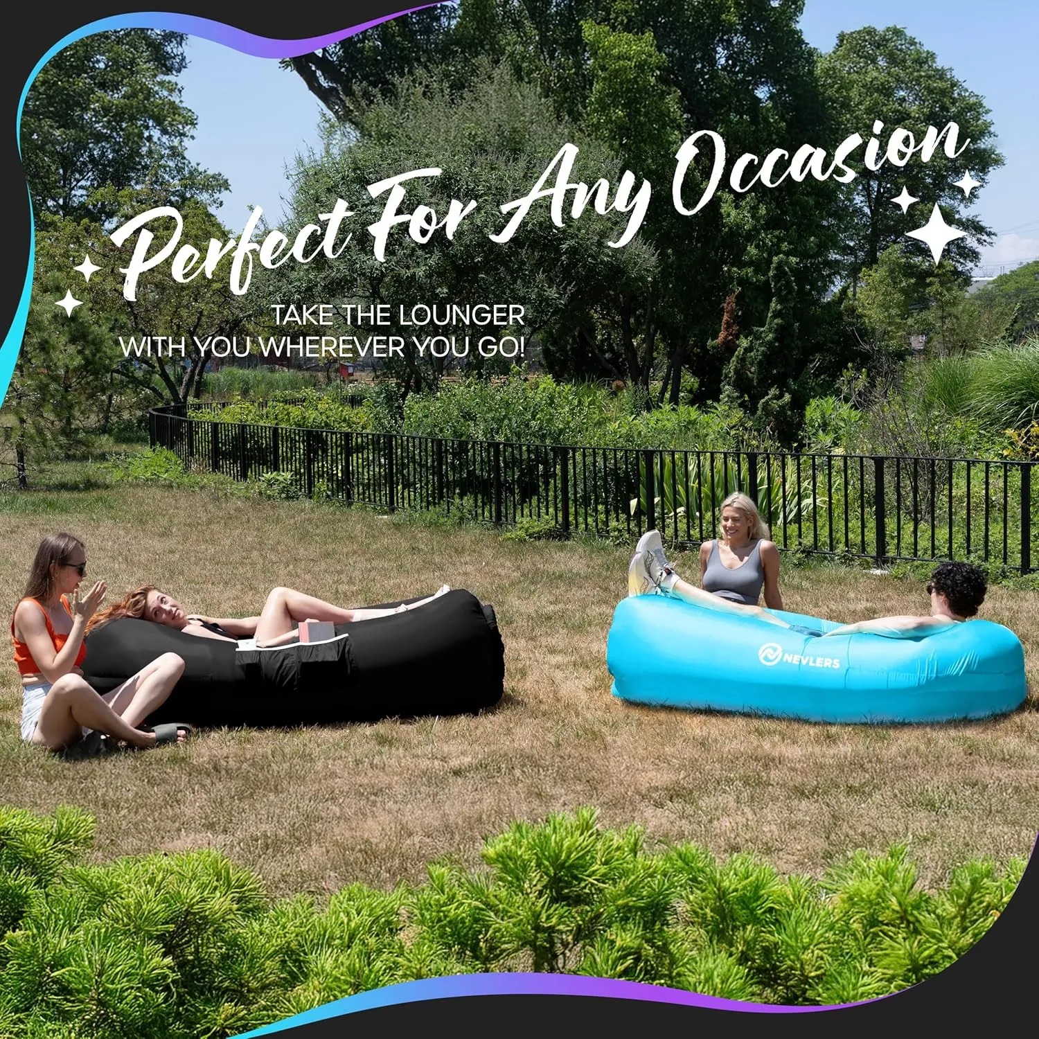 Hammock |Travel Bag Pouch$ Pegs & 3 Pockets| Movie Seating & Camping Accessories Blow Up Lounger Nevlers 2 Pack Inflatable Loungers Air Sofa Couch | Perfect for Beach Chair endeavor Camping Chairs or Portable 