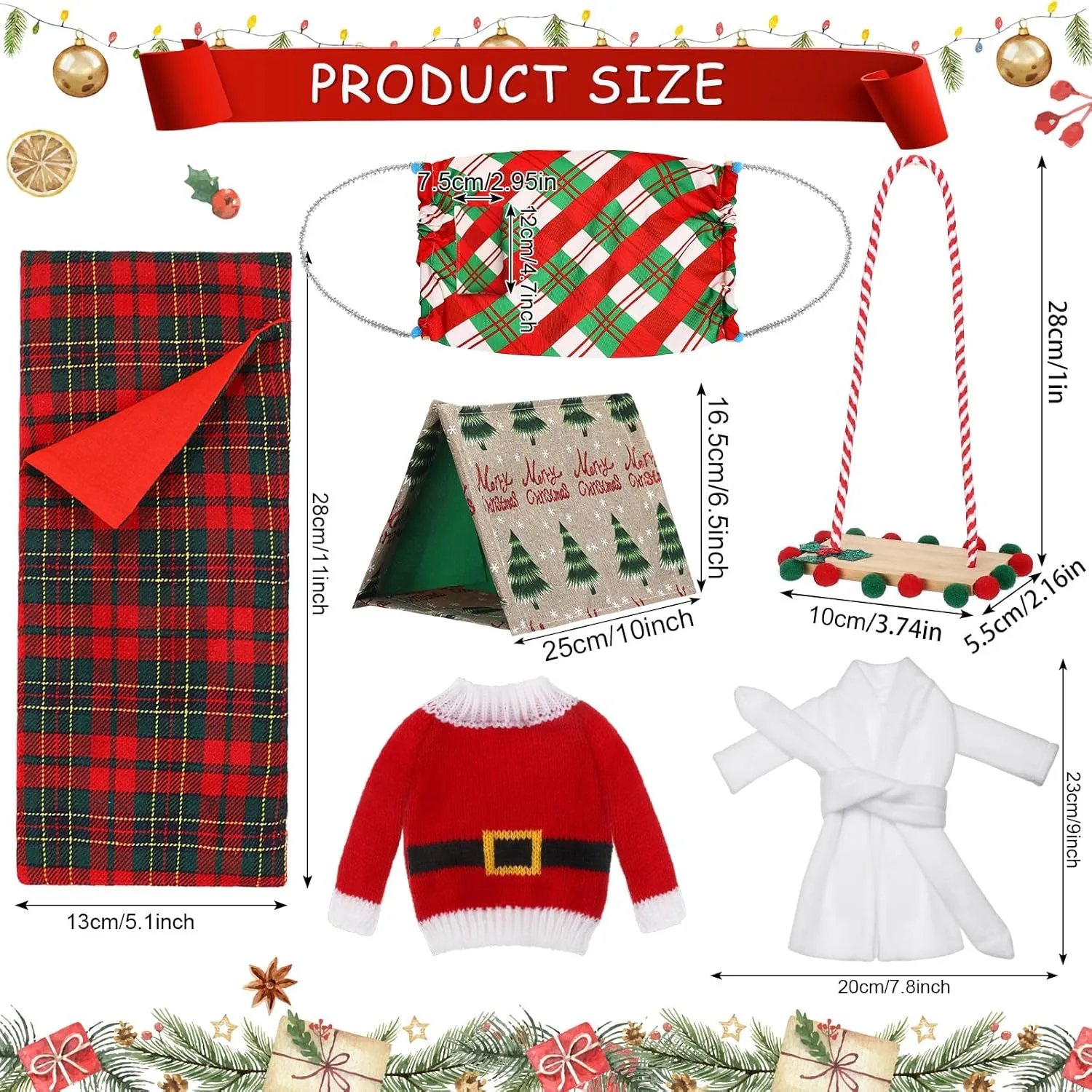 Hammock Xmas Gifts Accessories for Party Supplies Decorations(Elegant) Liliful 6 Pcs Christmas Sleeping Bag Set Camping Accessory Kit with primary Christmas Tent, Sweater, Bathrobe, Swing 