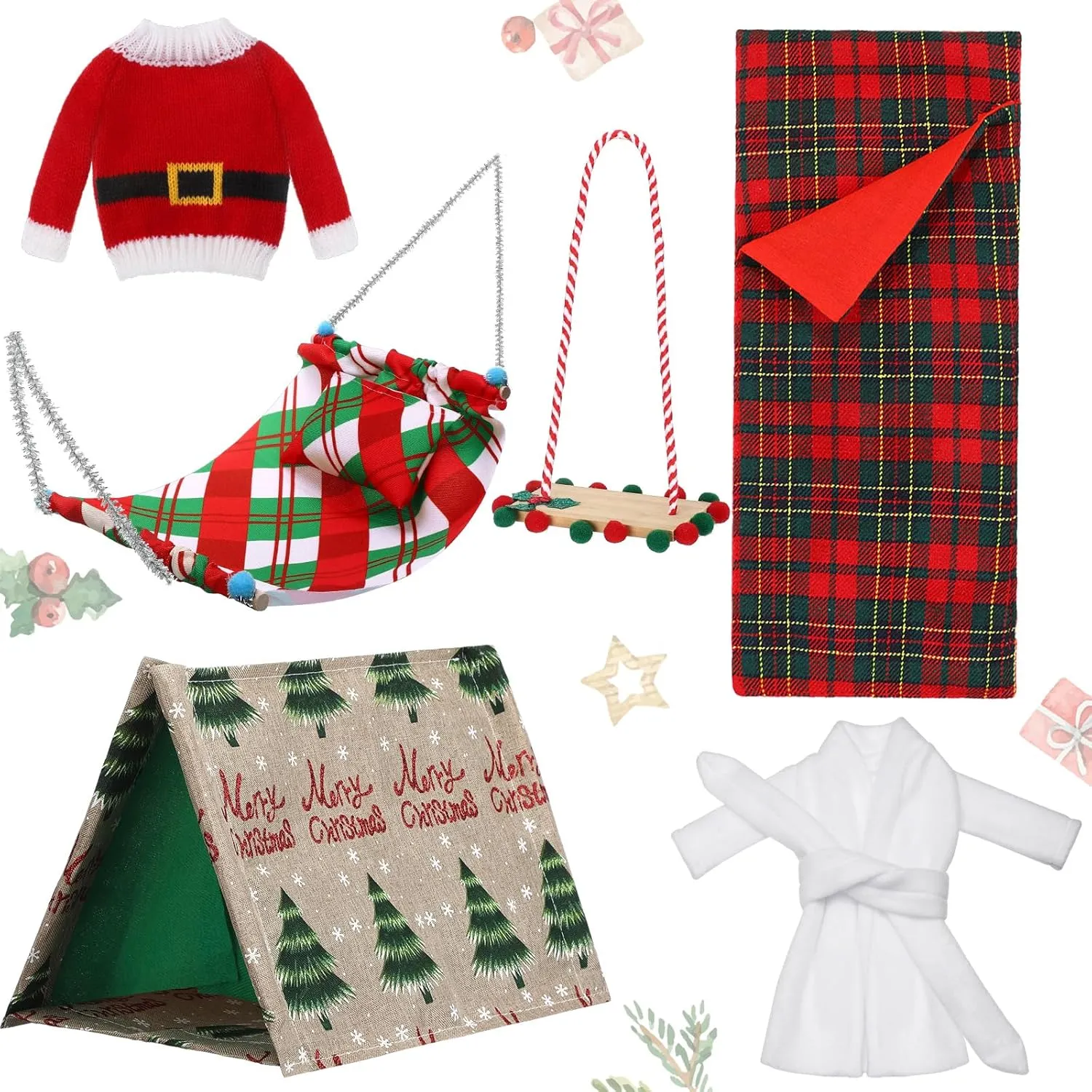 Hammock Xmas Gifts Accessories for Party Supplies Decorations(Elegant) Liliful 6 Pcs Christmas Sleeping Bag Set Camping Accessory Kit with primary Christmas Tent, Sweater, Bathrobe, Swing 