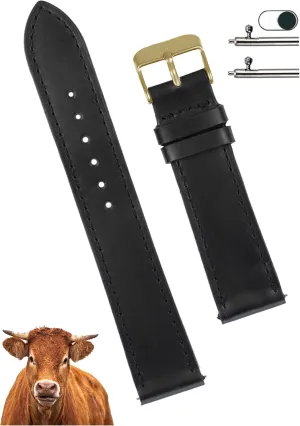 Handmade Leather Strap, Slim Replacement Wristband Stainless Steel Buckle, Christmas Father's Day Gift for Dad Husband DH-NO-201G-19MM 19mm Flat Black Leather Watch Band Men Quick matron unselfish silicon Release 