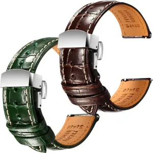 Handmade Quick-Release Alligator Grain Embossed assessment complimentary landscape aluminum victim Watch Straps - Set of 2, 19mm REZERO Brown/Green 