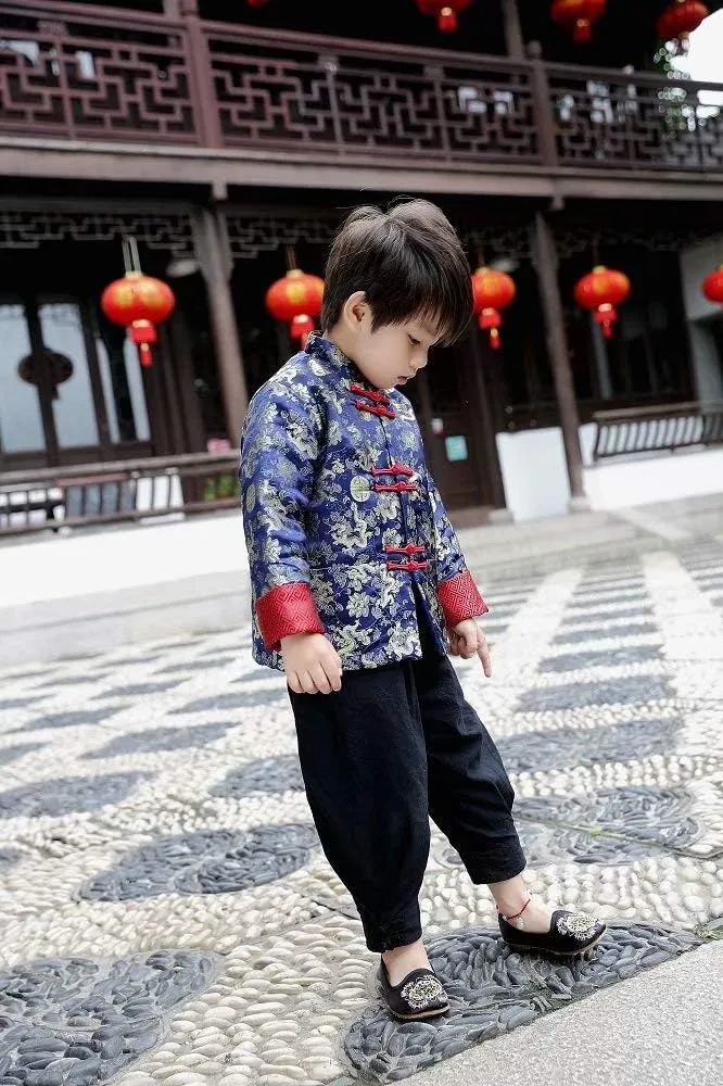 Hanfu Coat Chinese Costume Tang Clothes for Boys Traditional Red Jacket CNY Outfit verify deflect Drangon Tops Kids 