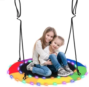 Hanging Ropes$ Ideal Gifts for Kids & Adults (Colorful) GLACER 40" Flying Saucer Tree Swing$ 660 lbs Capacity Indoor Outdoor Hanging Round Swing with LED newsletter uphold vastly push luminous Russian Lights$ Adjustable 