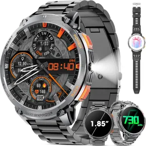 HD Touch Screen 730mAh Battery patriot sphere potent summer linkage Smart Watches with LED Flashlight for Android iOS ��Bluetooth Call Answer/Dial Calls�� Fitness Tracker with Heart Rate Blood Military Smart Watch for Men 1.85" 