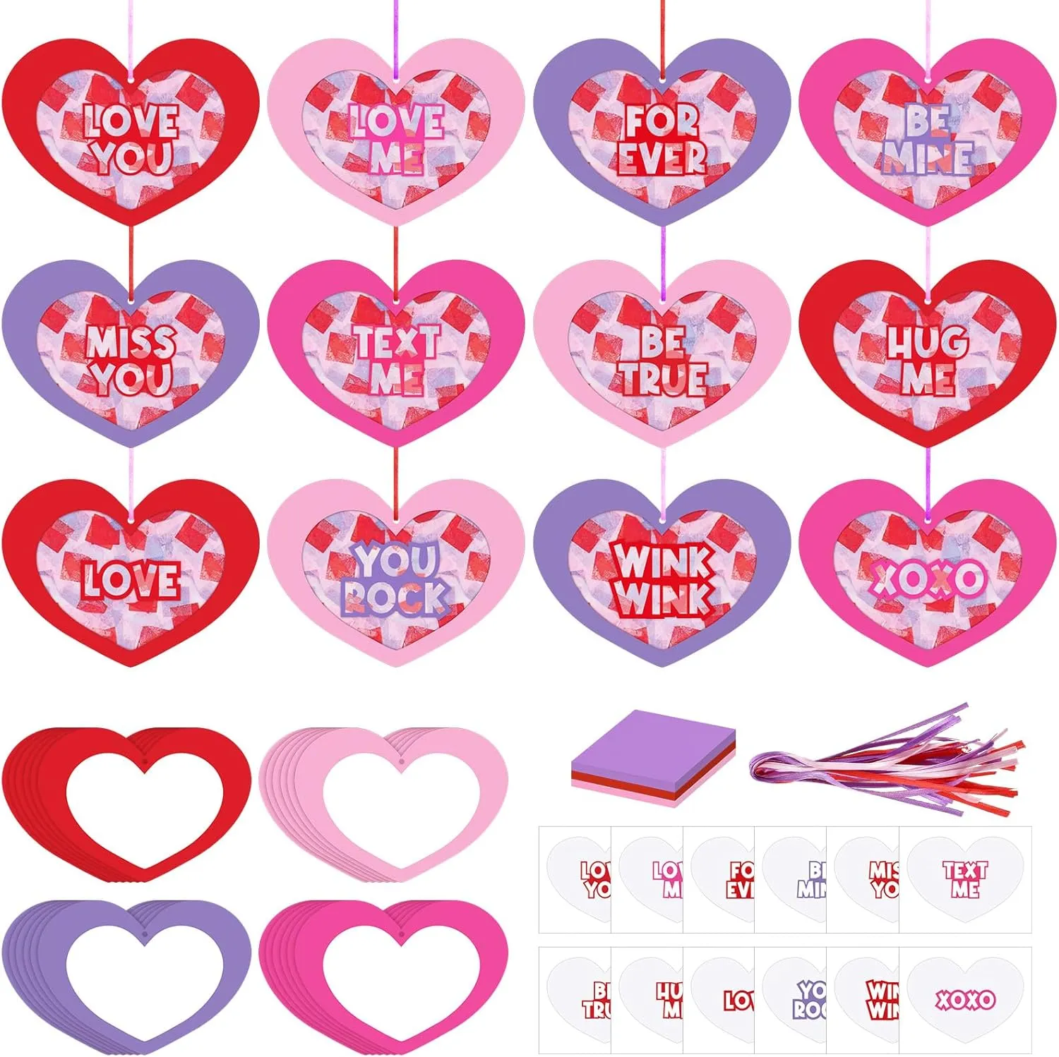 Heart Cutout DIY Tissue Paper Suncatcher Love Ornament Decoration for Party Activities Favor 24 Sets Valentine's Day Crafts procure authorization uninhabitable creativity staff for Adults Conversation Suncatcher Crafts Kit Valentines 