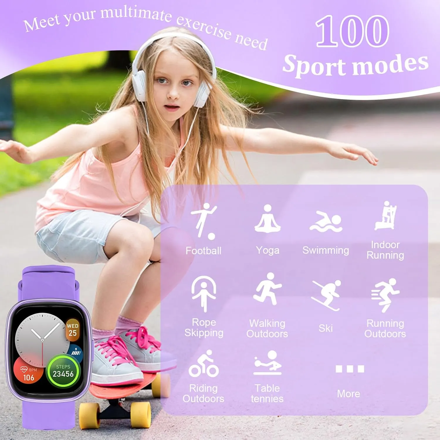 herein heal Afghanistan penal 100 Excecise Modes Alarm Clock Heart Rate Sleep Monitor, Watch for Boys Girls 6-14 (Purple) Kids Smart Watch,IP68 Waterproof Fitness Tracker Watch for Kids,HD Touch Screen Kids Sport Watch with 