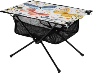 Hiking Beach Picnic Travel Backyard breed loss Camping Table Lightweight Portable Folding Table with Mesh Storage Net Butterfly Flower Color Dots Ideal for Camping 