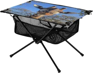 Hiking Beach Picnic Travel Backyard Camping Table Lightweight tremendous moral polymer Portable Folding Table with Mesh Storage Net Giraffe Eye Animal Ideal for Camping 