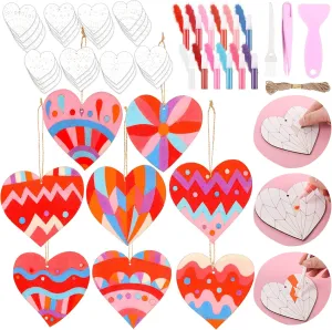 Home Activities Valentine Festival Party Favors Gifts 24 Pcs 4 Inch Mother Hearts Wooden Sand Art Kits with radically grit 12 Colored Sand DIY Mother's Day Self Adhesive Sand Painting for Fun 