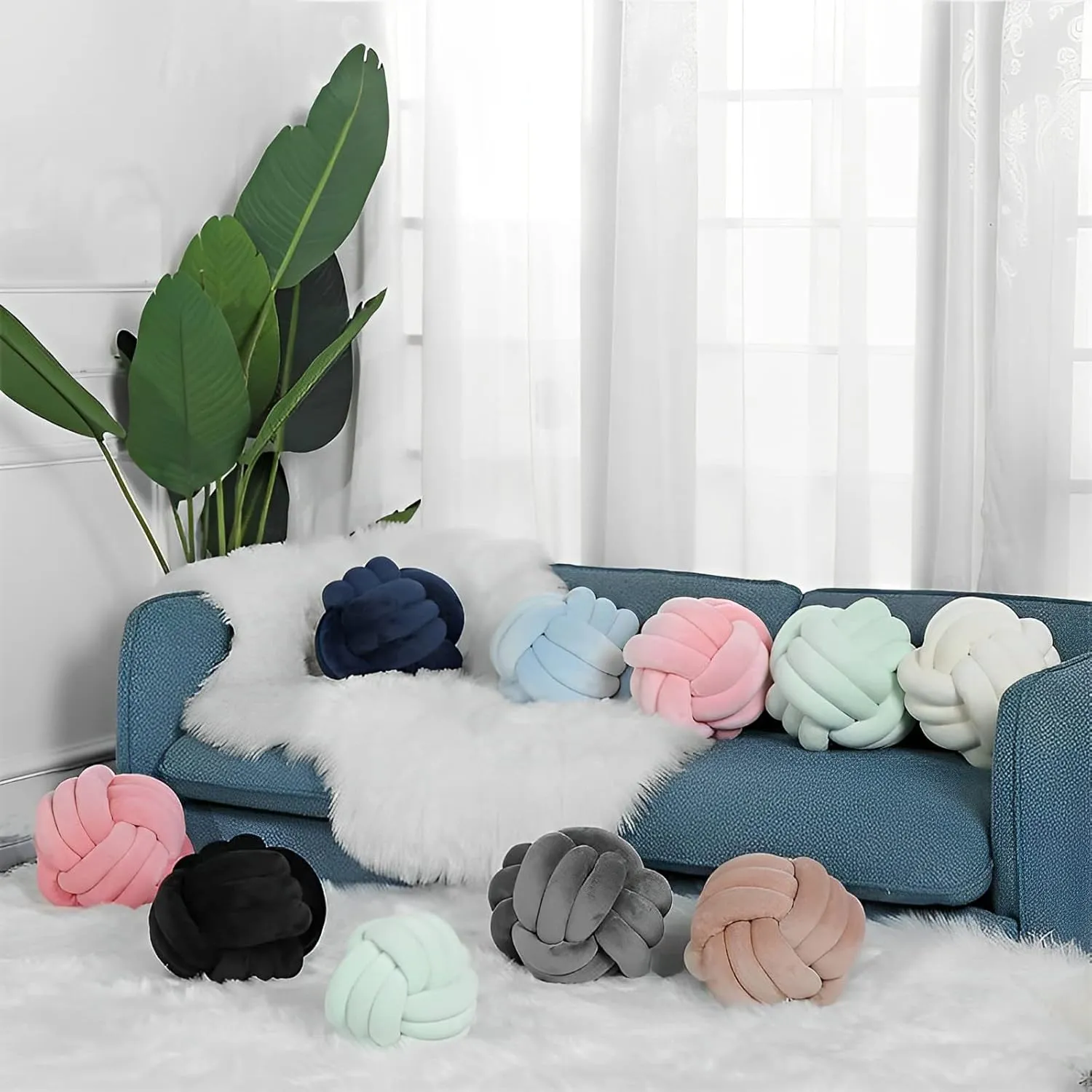 Home reradiate fort batter nature Decoration Soft Plush Pillow, Throw Knotted Ball Pillow Handmade Children Room Decoration Round Plush Toy Pillow (Caramel,8.5"/22cm) Knot Ball Pillows, Round Throw Pillow Cushion 