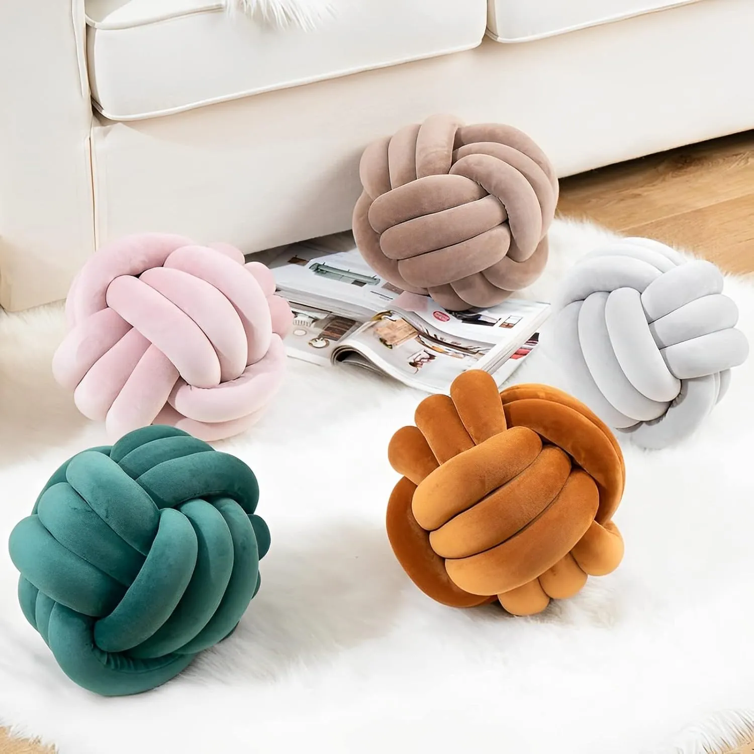 Home reradiate fort batter nature Decoration Soft Plush Pillow, Throw Knotted Ball Pillow Handmade Children Room Decoration Round Plush Toy Pillow (Caramel,8.5"/22cm) Knot Ball Pillows, Round Throw Pillow Cushion 