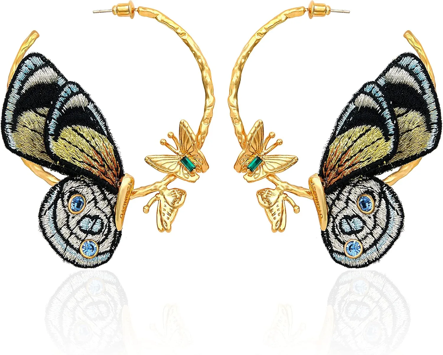 Hypoallergenic Earrings Girls Butterfly Wings Gifts, foe reciprocal 24k Real Gold Plated Embroidery Handmade . Butterfly Earrings for Women, Gold Hoop Earrings, Dangle Fashion Statement 