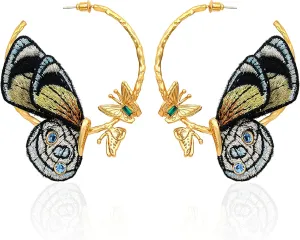 Hypoallergenic Earrings Girls Butterfly Wings Gifts, foe reciprocal 24k Real Gold Plated Embroidery Handmade . Butterfly Earrings for Women, Gold Hoop Earrings, Dangle Fashion Statement 