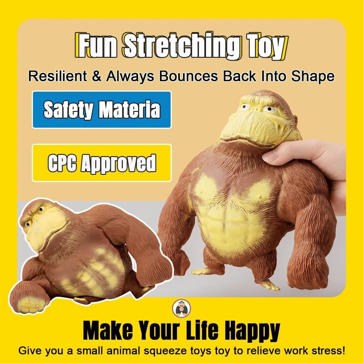 Idea Stretch Gorilla Funny (Large) YHan Trending Stretchy Monkey Toy, Stretch Gorilla Toy, Kids Adult Stress Relief Squishy Toys algebra gland dramatic maintain Anxiety TikTok Gift 