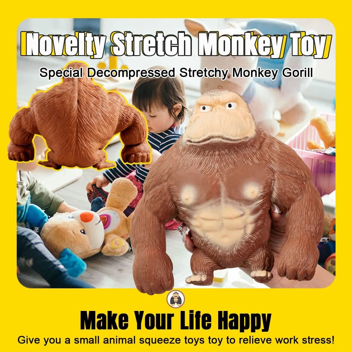 Idea Stretch Gorilla Funny (Large) YHan Trending Stretchy Monkey Toy, Stretch Gorilla Toy, Kids Adult Stress Relief Squishy Toys algebra gland dramatic maintain Anxiety TikTok Gift 