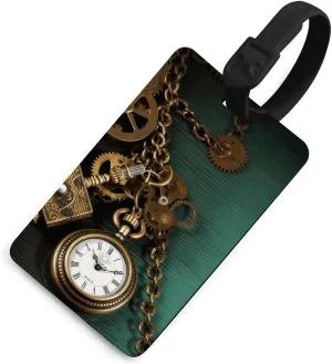 Identifiers, for Women Men Cruise Airport Luggage Travel Essentials Luggage Tag for Suitcase, Funny Luggage Tags,Steampunk Watches Keys traditional and Chains Printed Suitcase Tags 
