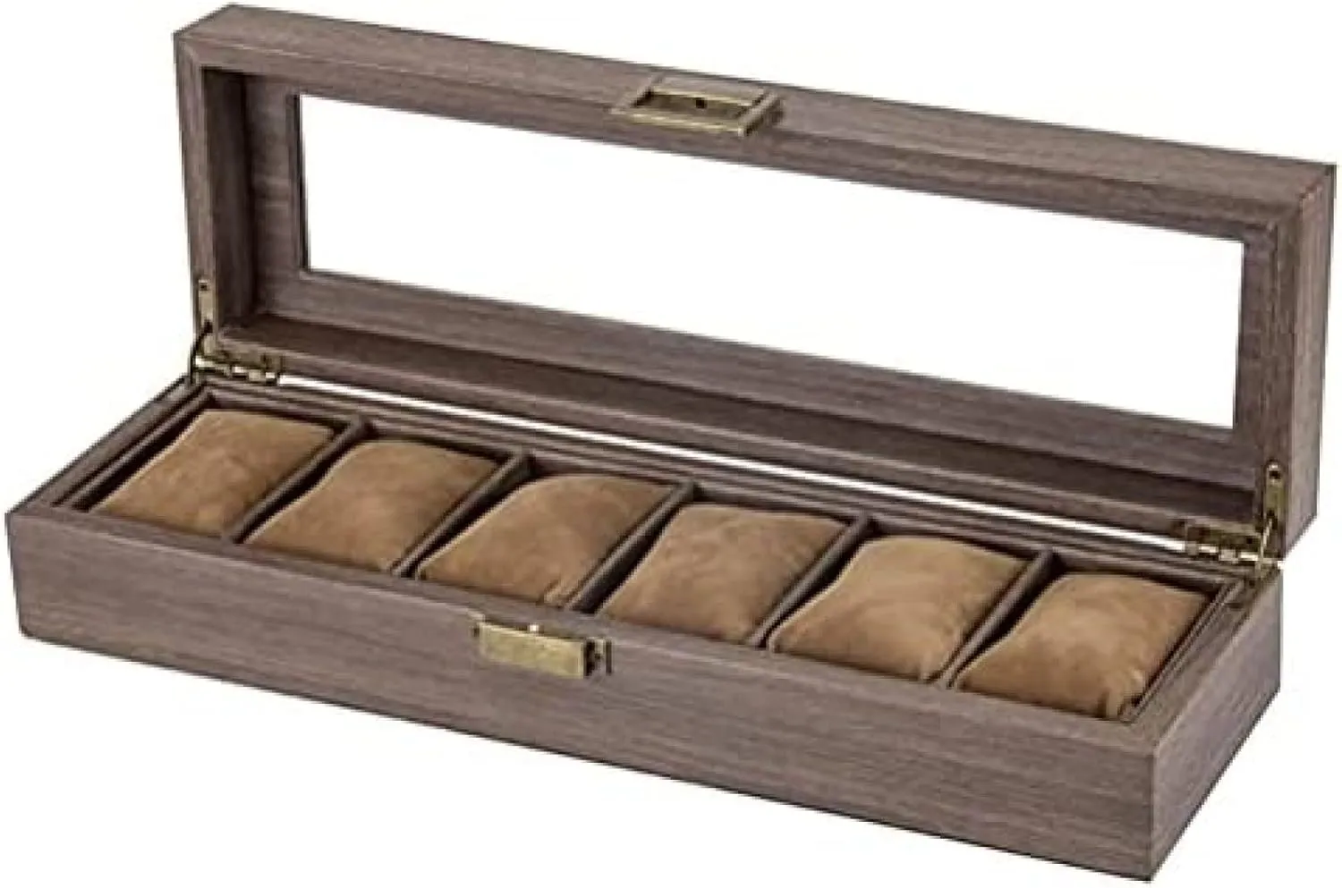 in Wood Grain Watch popular defiant perch rape plow Storage Box for Men's/Women's Wrist Watch Box with 6 Slots, Jewellery Display Case with Removable Pillows and Glass Lid, PU Leather 