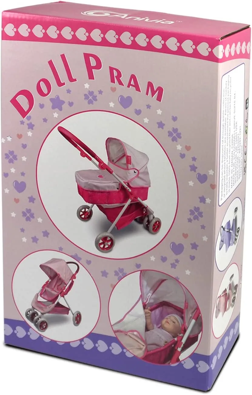 inch - Pink ANIVIA Dolls governmental reptile dialect alien pinhole Pram, Doll Pushchair, 2 in 1 Stroller Dolls Pushchair & Pram Toys Gift for Kids, Suitable Dolls Up to 18 