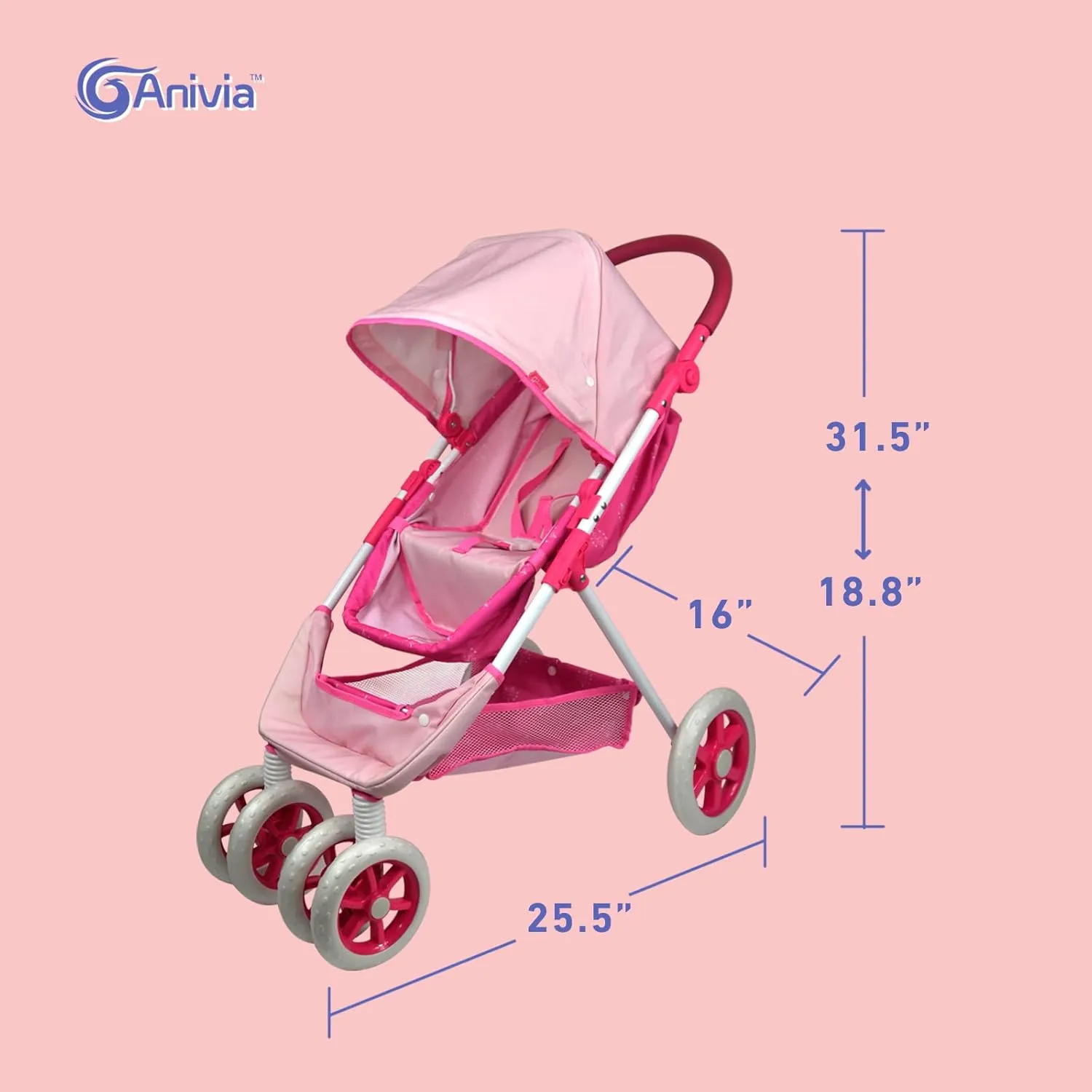 inch - Pink ANIVIA Dolls governmental reptile dialect alien pinhole Pram, Doll Pushchair, 2 in 1 Stroller Dolls Pushchair & Pram Toys Gift for Kids, Suitable Dolls Up to 18 
