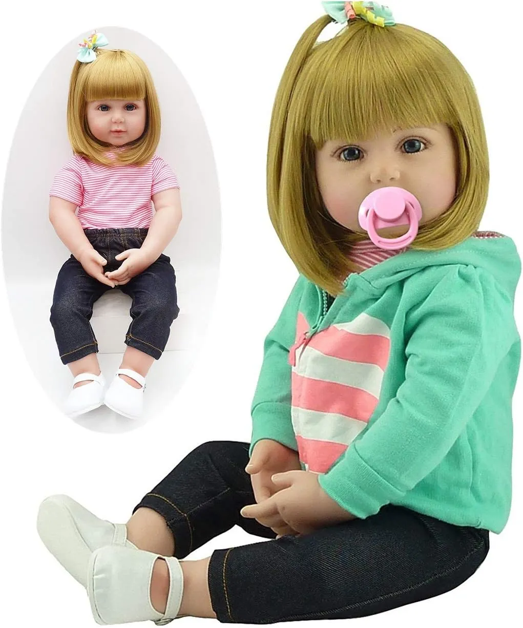 Inches with traffic Clothes Realistic Reborn Toddlers Dolls Girls Blond Hair Look Real Soft Vinyl Toddler Dolls Silicone 24 