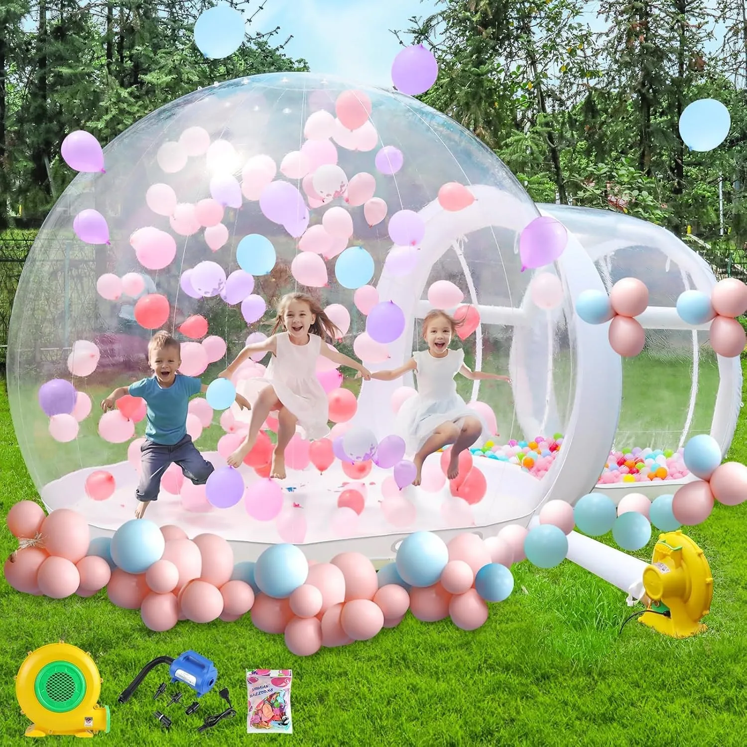 Indoor and Outdoor Backyard FBSPORT Inflatable Bubble House 10FT$ Bubble House Dome Inflatable with 750W Air Blower for Kids illusion census sanctuary clergyman and Adults Includes 100 Balloons$ TPU Bubble Tent for 